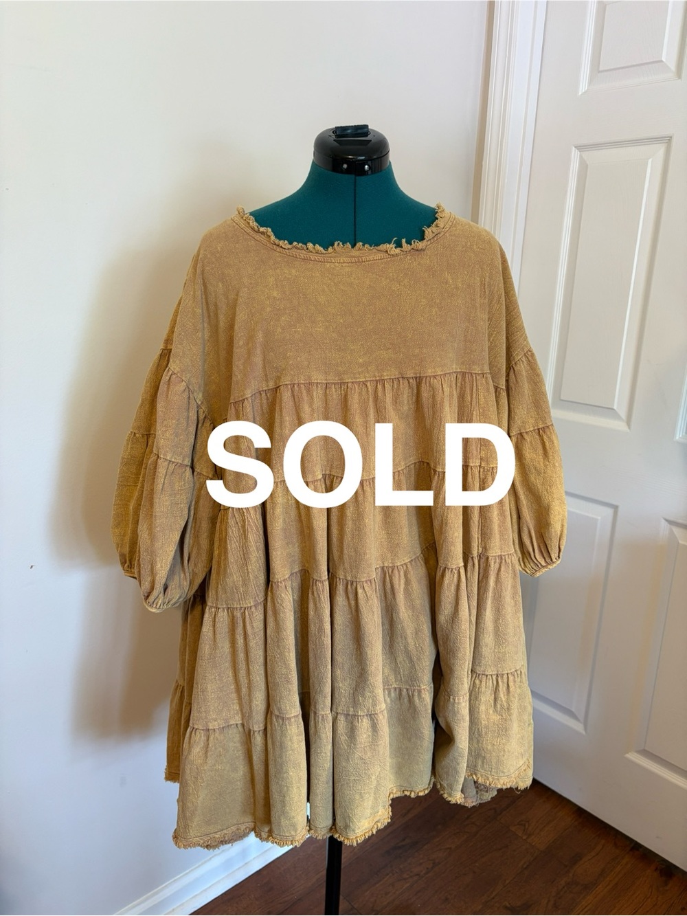 SOLD- unavailable to purchase. Boho Tiered Babydoll Tunic Dress in Mustard